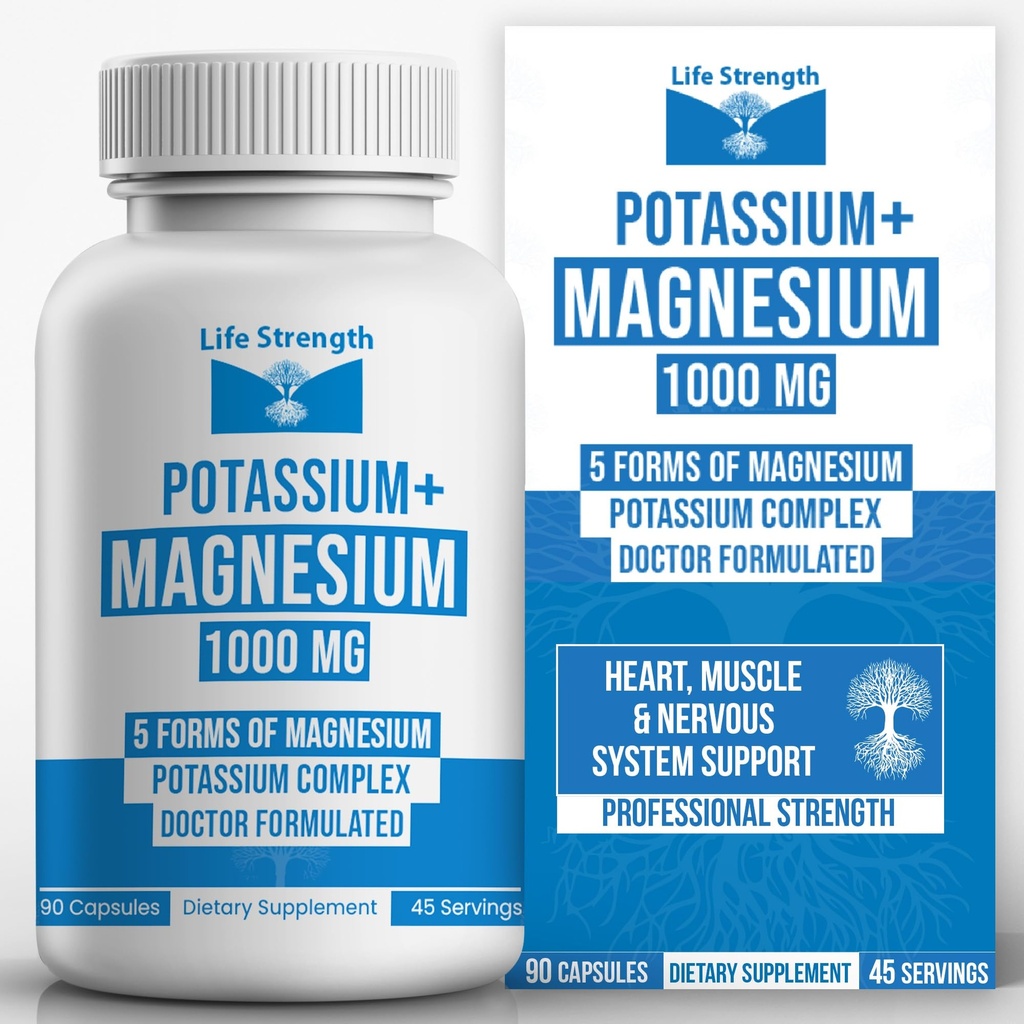 Complejo de Potasio &amp; Magnesio con Aspartate, Oxide, Glycinate, Gluconate & Citrate - 1000mg (90 Capsules) Médicos Diseñados y personalizados Blended