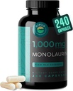 Monolaurin 1000mg Capsules — Hecho con Glicerol puro y ácido laurico de Coco crudo — Natural Vegans- Non-GMO y Soy Libre — 240 cápsulas