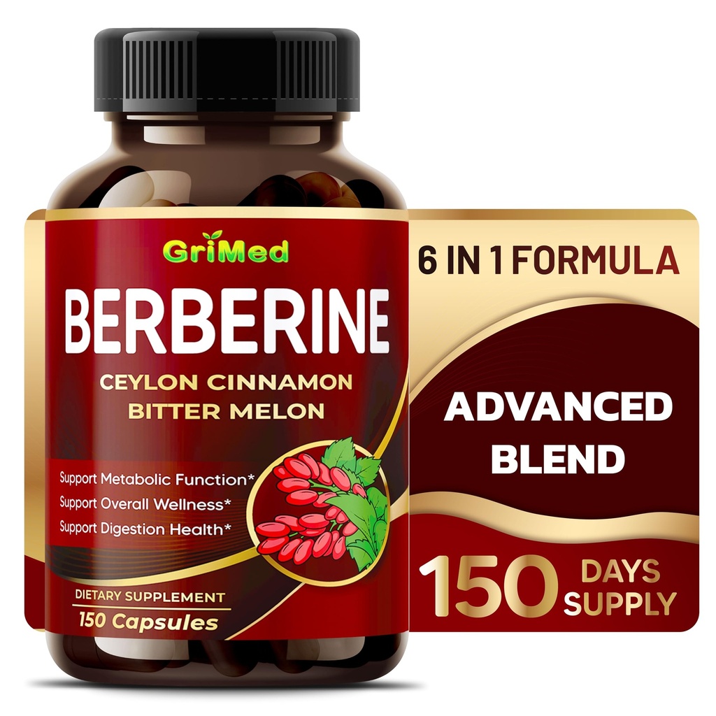 GriMed Berberine Suplemento 9,500mg con Ceylon Cinnamon Bitter Melon Apoyos Sistema de Inmunización Saludable - Hecho en EE.UU.