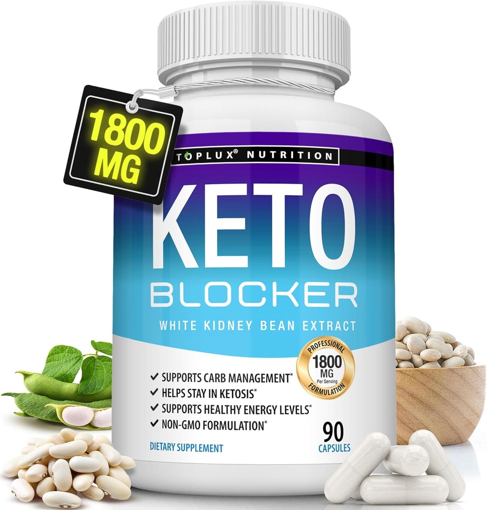 Toplux Keto Blocker Pills White Kidney Bean Extract - 1800 mg Ketosis natural, Apoyo Keto Diet, para Hombre Mujeres, 90 cápsulas, Suplemento