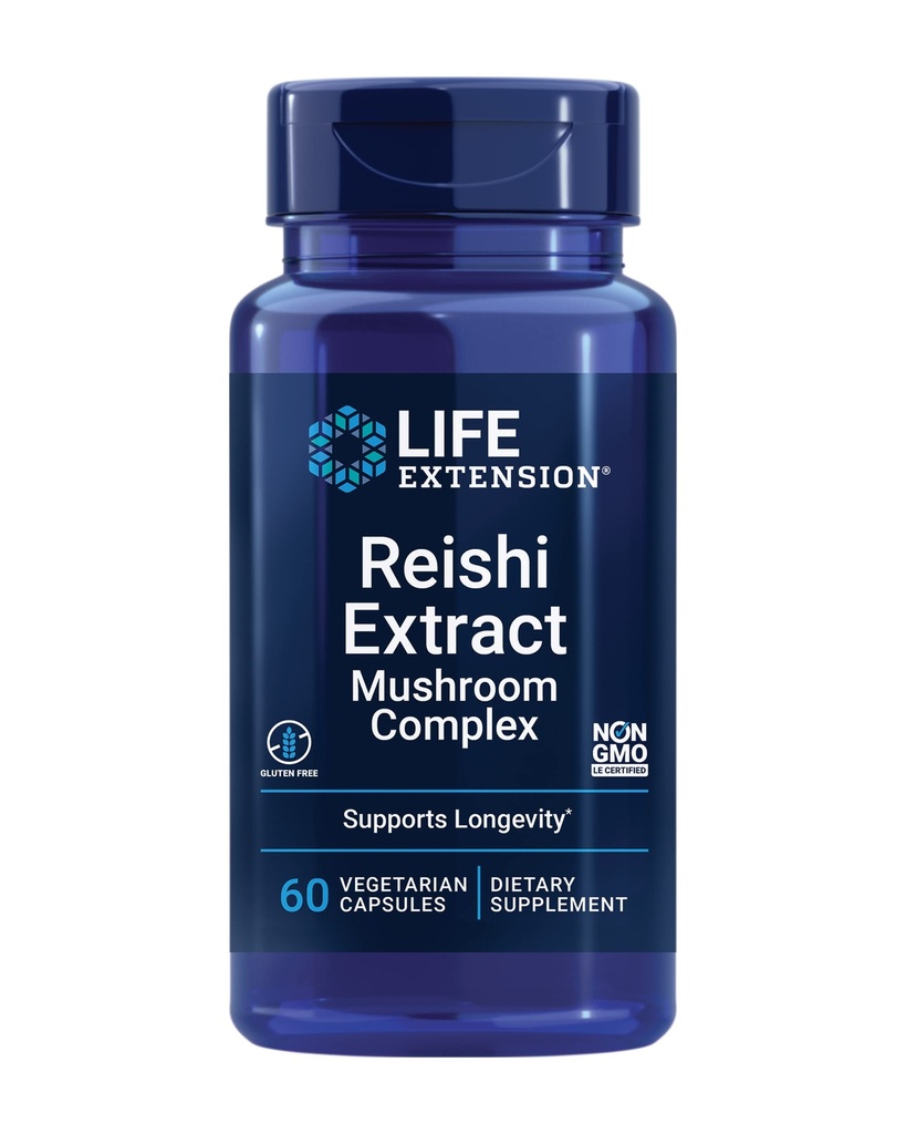 Extensión de vida Reishi Extract Mushroom Complex - Mushrooms Herbal Supplement for Immune Support – Ganoderma Lucidum Extract - Gluten-Free, Non-GMO, Vegetarian – 60 cápsulas