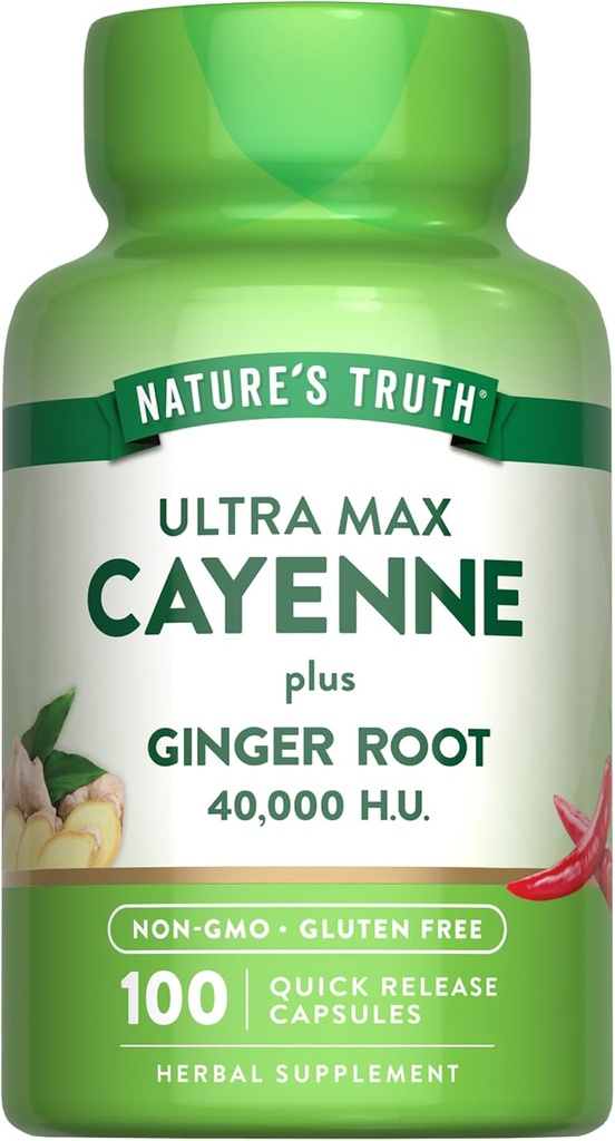[BRSWGCT5AF7AK3AU] La verdad de la naturaleza Cayenne Pepper Capsules ¦ 40,000 HU TENED 100 Cuenta Silencio con Ginger Root
