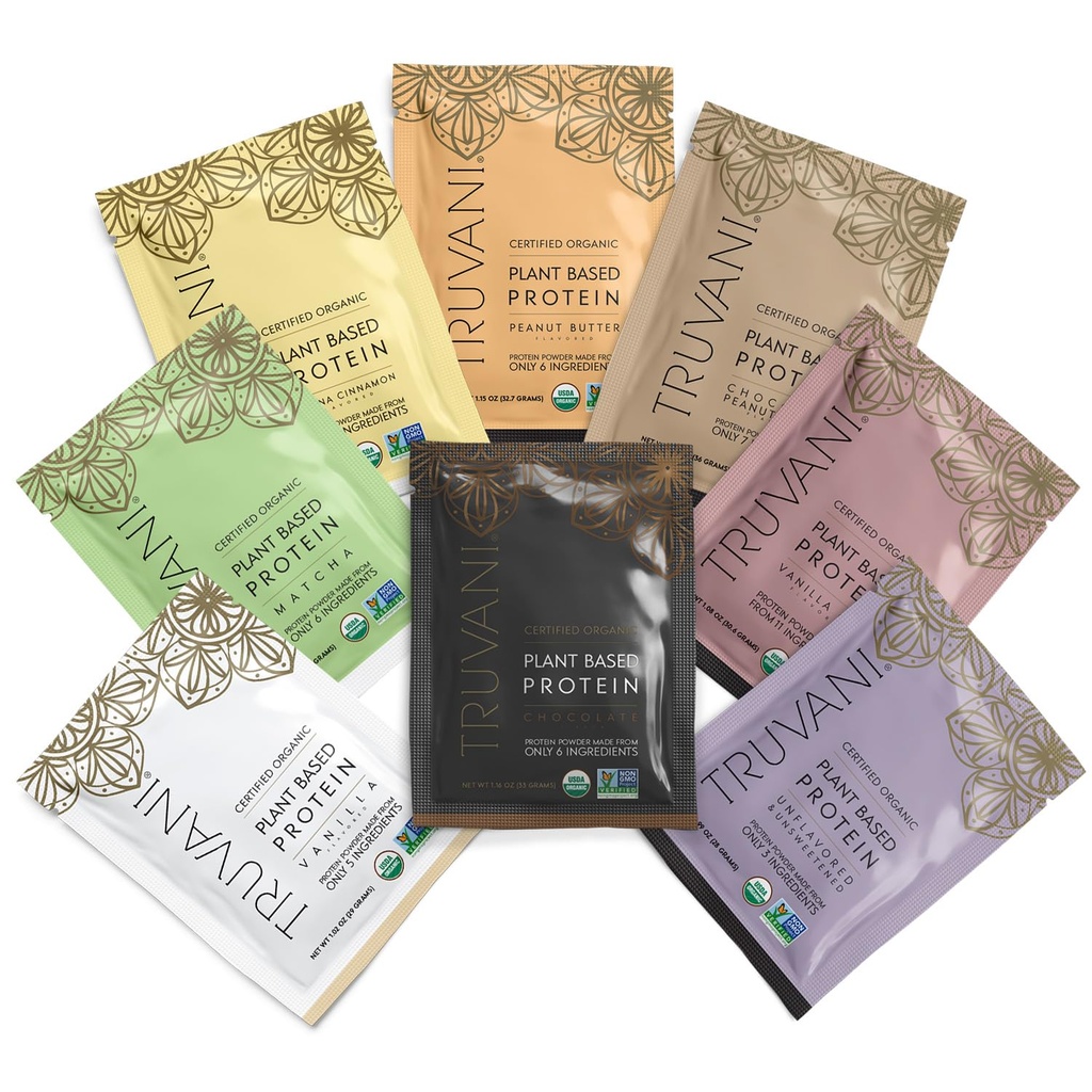 Truvani Vegan Pea Protein Powder ← Sample Pack ← 20g Organic Plant Based Protein  8 Single Serving Packets ← Keto ← Gluten " Dairy Free Silencio Bajo Carb Silencio No Añadido Sugar