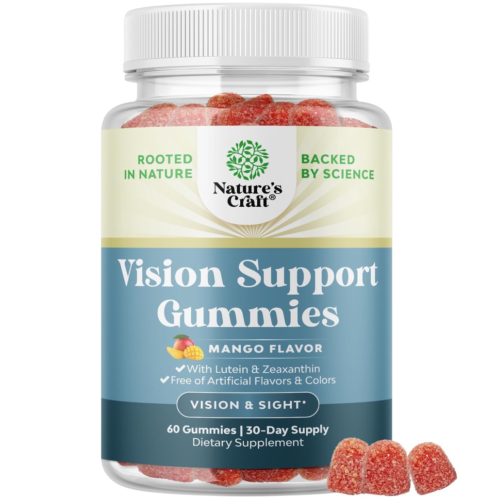 Vision Support Gummies for Adults - Lutein and Zeaxanthin Supplements for Eye Health - Potent Lutein Eye Vitamins for Blue Light Protection Dryness Strain Support & Visual Sharpness - 60 Count