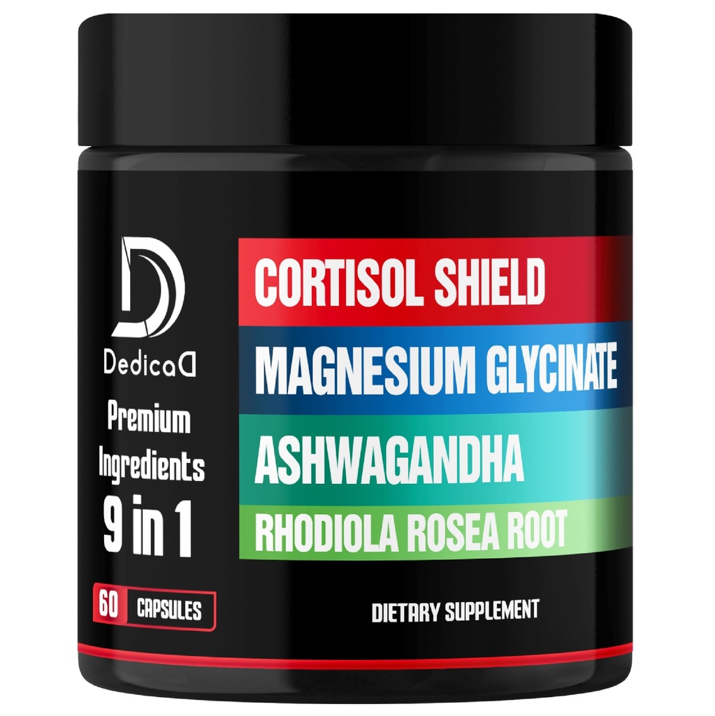9in1 Escudo de cortisol - Magnesium Glycinate & Ashwagandha con Rhodiola, Phosphatidylserine, Flores de Pasión, L-Theanine, Apigenin, Licorice, Magnolia - Rest Well &amp; Mood Balance - 60 Cuenta