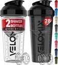 -2 Pack- 28 oz Protein Shaker Botellas para Protein Mixes - 2x Wire Whisk ¦ Leak Proof Shaker Cups for Protein Shakes ¦ Protein Shaker Bottle Pack (Black/Transparent)