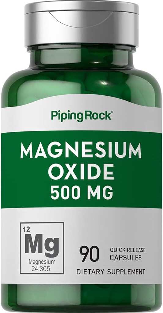 Piping Rock Magnesium Oxide 500mg Capsules ← 90 Conde ← Non-GMO, Gluten Free Supplement