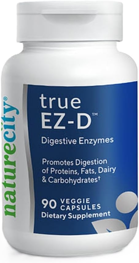 NatureCity True-EZ-D Non-GMO Digestive Enzyme Complex Supplement for Digestive Health and Bloating Relief for Men and Women (90 Veggie Capsules) Super Enzymes