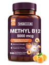 Vitamin B12 Sublingual, Methylcobalamin 5000mcg for Energy Production, Energy, Nerve & Cell Support, Natural Peach Flavor, Vegan, Zero Sugar, 240 Fast Dissolve Tablets
