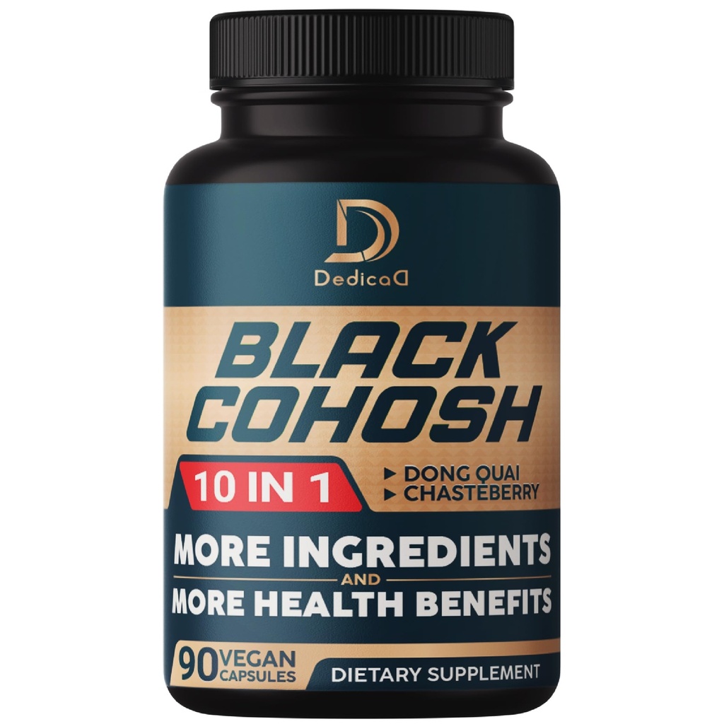 Black Cohosh Suplemento - 3 Menopause &amp; Immune Health - Blend of 12 Potent Herb Incluye Dong Quai, Chasteberry, Wild Yam, Red Clover, Black Pepper &amp; Others - 90 Vegan Capsules