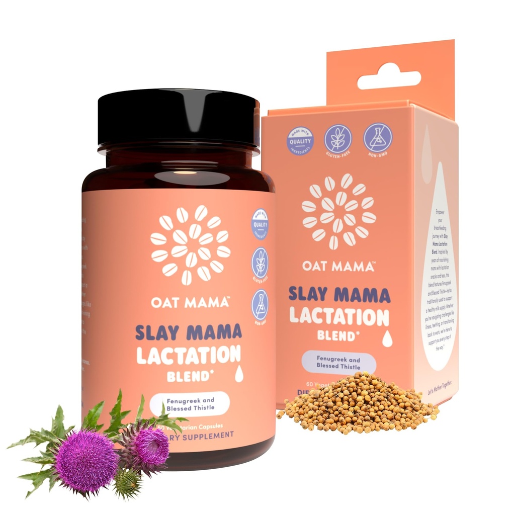 OAT MAMA Organic Lactation Suplemento - 'Slay Mama' Beat Thistle & Fenugreek Capsules - Herbal Lactation Blend, Postpartum Support for Breastfeeding Moms