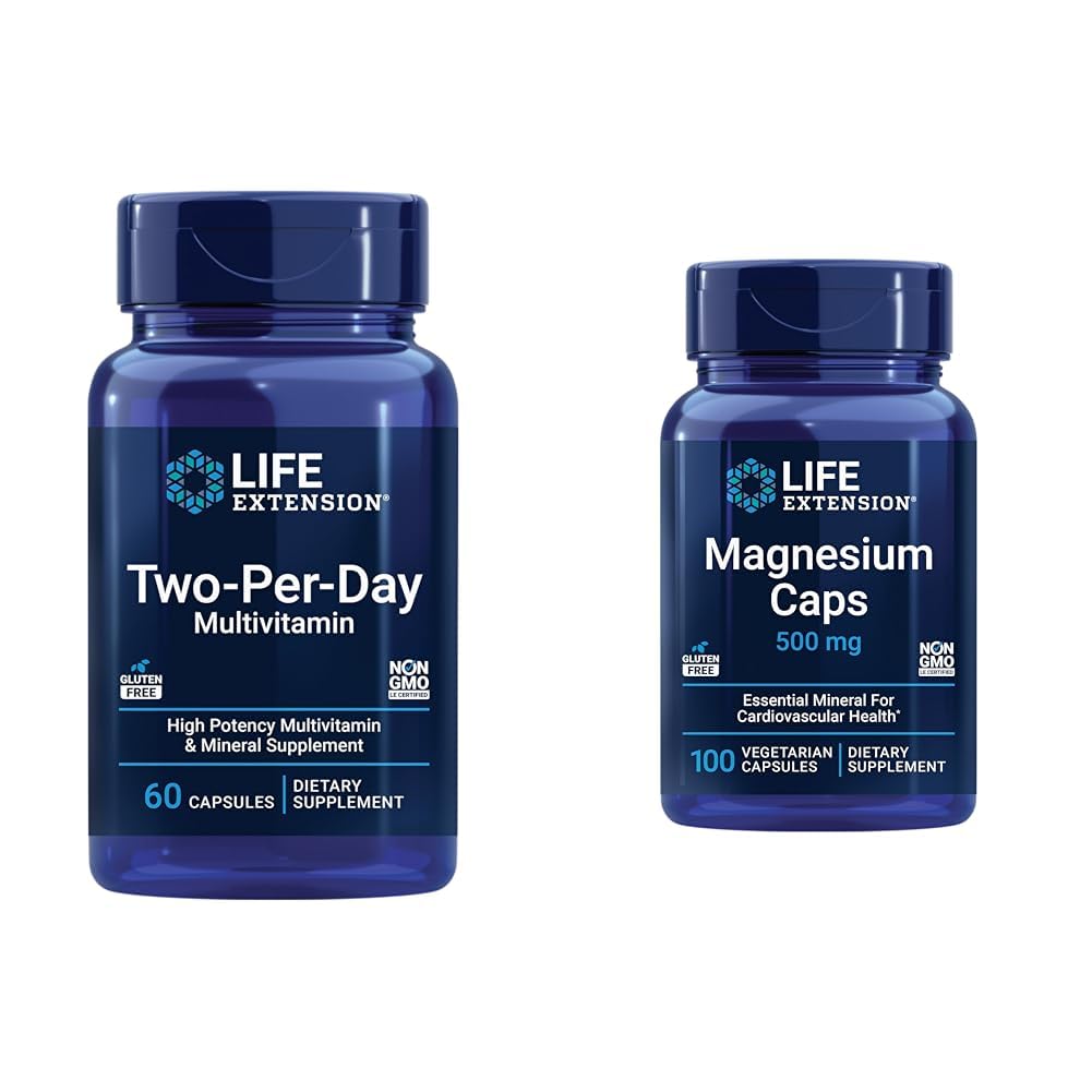 Extensión de la vida Multivitamínico de dos por día con vitaminas C sensibleD y magnesio cápsulas 500 mg para el corazón, cerebro, hueso, salud celular