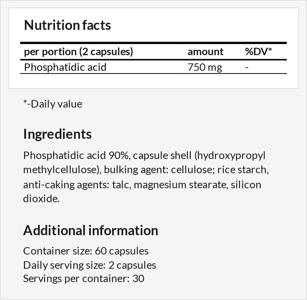 APOLLO'S HEGEMONY Phosphatidic Acid 750mg per Daily Dose - 60 cápsulas Vegan - 1 mes de suministro - Suplemento natural para apoyar procesos anabólicos, desarrollo muscular y fuerza