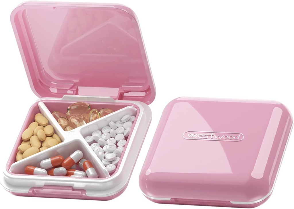 DUBSTAR Caja pequeña de la pila, caja de la pila linda - Organizador diario de la píldora de viaje, contenedor portátil de la pill para el bolsillo del púrpura, portador de medicina compacta para vitaminas, aceites de pescado, suplementos (Pink)