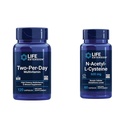Ampliación de vida Multivitamina de dos por día, vitaminas B, C, D, zinc, 25 vitaminas, extractos de minerales, 120 cápsulas Bundle con N-Acetyl-L-Cysteine (NAC) 600 mg, 60 cápsulas