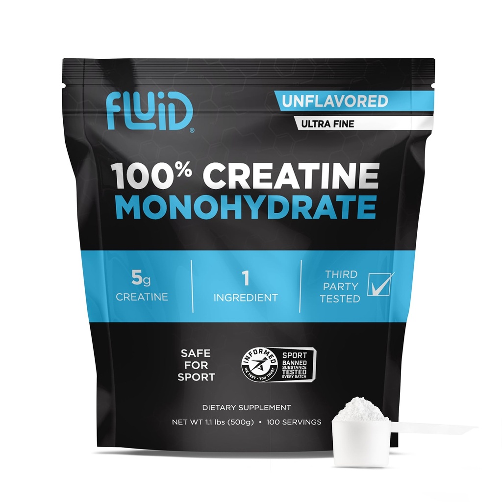 Cretina Fluida - 100% Cretina Monohydrate Polvo, Desenflavorado, Deporte informado certificado, 5g por Serving (100 Servimientos)