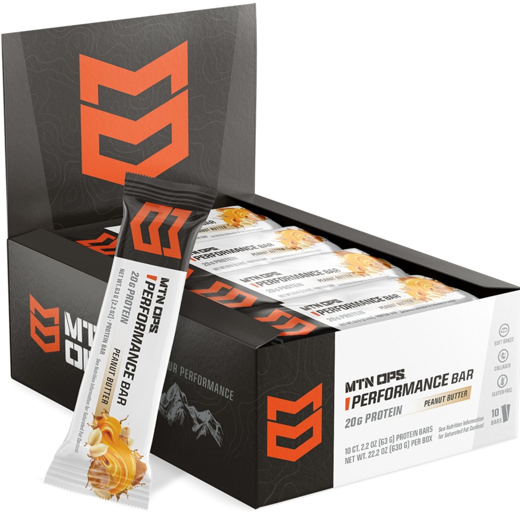 MTN OPS Protein Bars – High Protein Bar with 20g Whey Isolate & Collagen, Low Sugar, Gluten-Free Protein Snack, Peanut Butter Bliss, 10 Bars