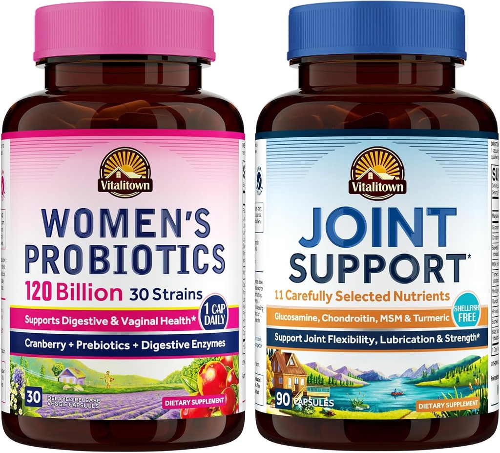 Vitalitown Women’s Probiotic & Joint Support Bundle (Pack of 2) ← Probióticos de mujeres 120 billón (Item 1) " Joint Support (Item 2) latitud permanente Stable ← Joint " Women’s Health TEN Menopause