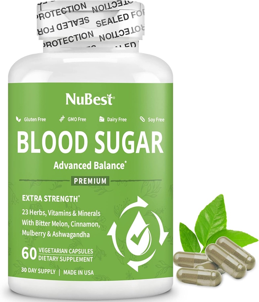Azúcar de sangre - Fórmula avanzada con Melón Bitter, Ashwagandha, Canela, Cromo, Magnesio, Vitaminas, Ácido Lipoico alfa, Pimienta Cayena &amp; Más
