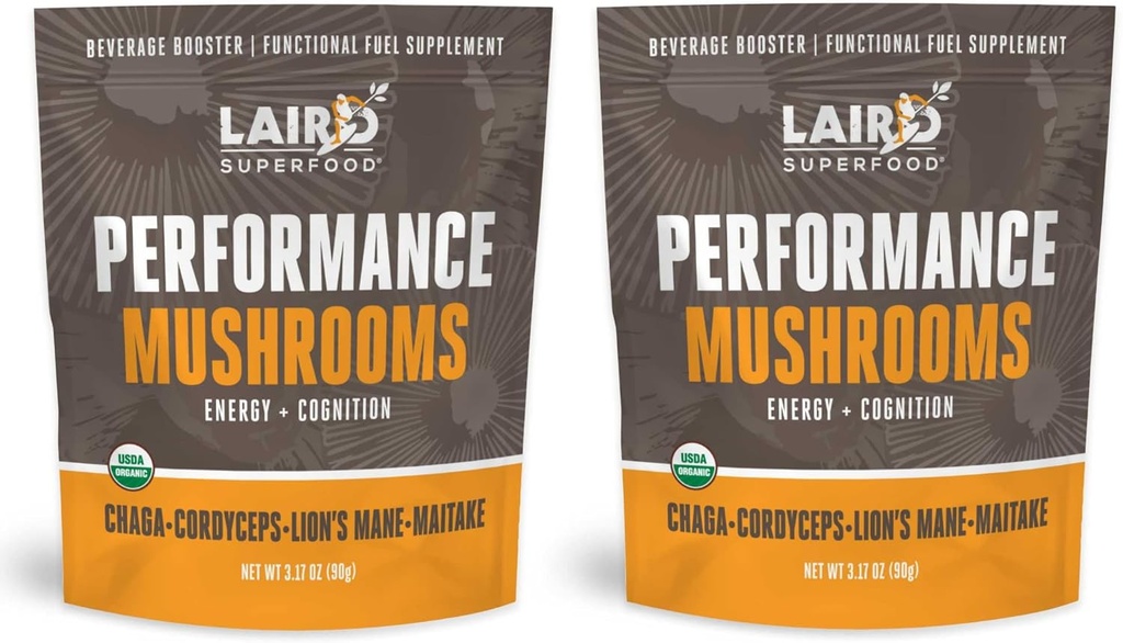 Superalimentación orgánica Laird Mushroom Blend con Chaga, Cordyceps, Lion's Mane y Maitake for Energy and Cognition, 3.17 oz. Bag, Paquete de 2