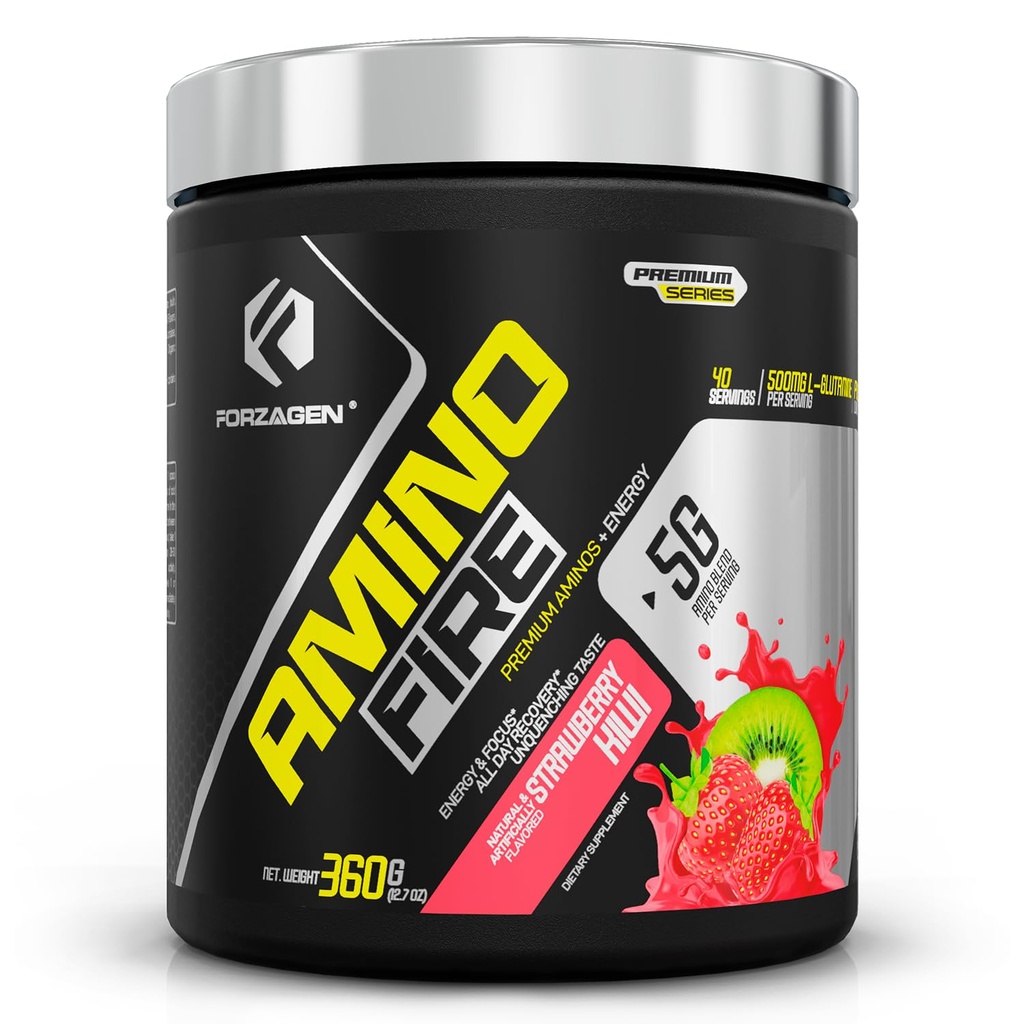 Forzagen Amino Fire ← Esencial Amino Energy Powder para Pre-Workout ¦ BCAA Energy Boost &amp; Muscle Recovery Drink Mix, Enhance Focus " Concentration, Dietary Supplement TEN Strawberry Kiwi, 40 Servings