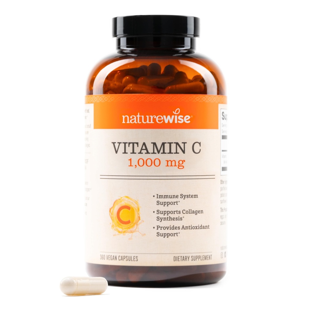 NatureWise Vitamina C 1000mg Capsules - Vitamina Vegana de Fuerza Extra C para Antioxidante Diario &amp; Apoyo Inmunitario - Non-GMO, Estados Unidos Fabricado - 360 cápsulas[360-Day Supply]