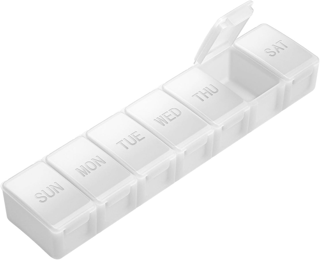 Organizador de píldoras extra grande semanalmente, KAPENS Caja de píldoras diarias Compartimientos de gran capacidad, Contenedores de píldoras de 7 días para suplementos de medicina