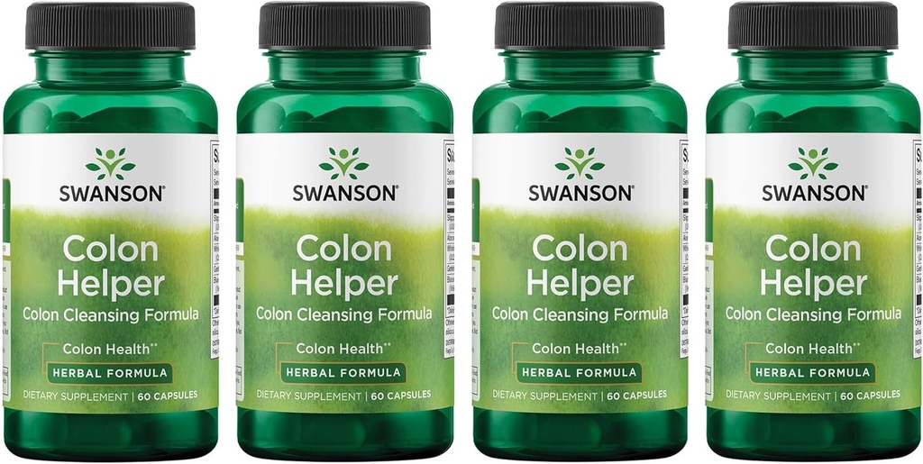 Swanson Colon Helper - promueve la salud digestiva utilizando Vervain, Goldenseal Root, Slippery Elm Bark & More - Herbal Supplement Aiding Healthy Eliminations - (60 Capsules) (4 Pack)