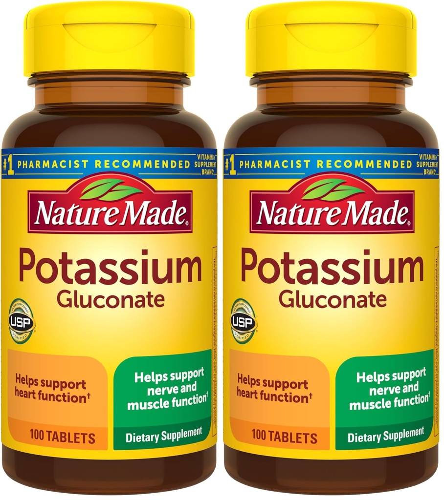 Nature Made Potassium Gluconate 550 mg, Suplemento dietético para el apoyo a la salud cardíaca, 100 Tabletas, 100 Day Supply (Pack of 2)