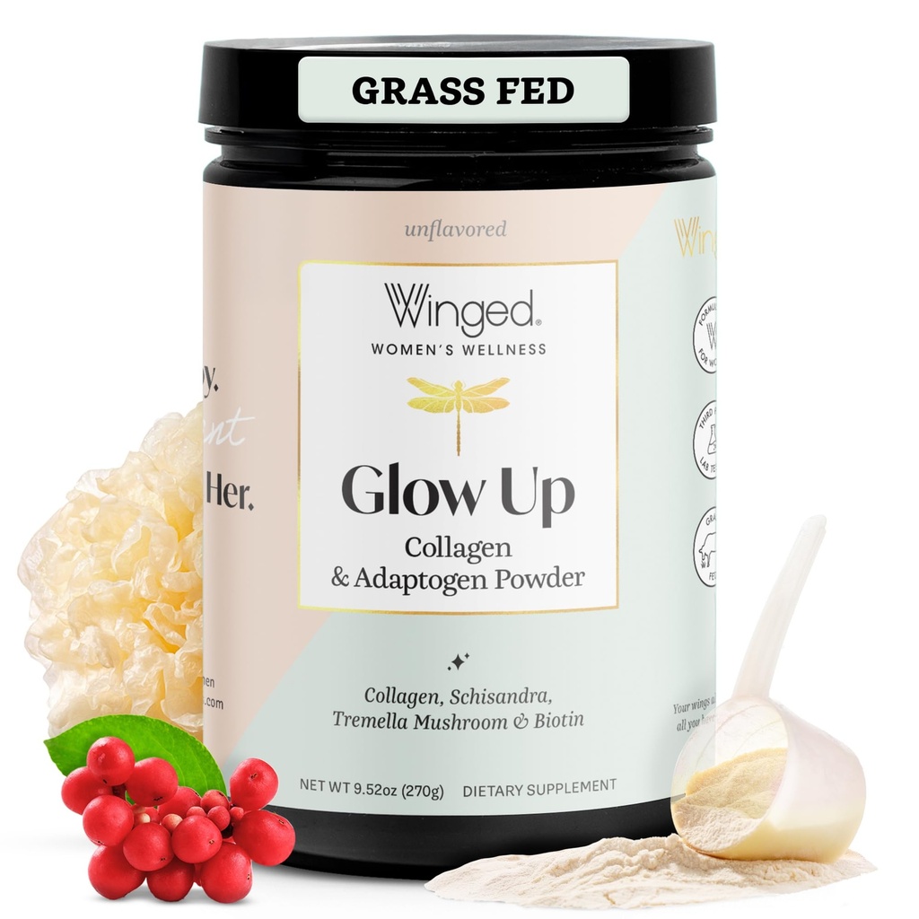 Ganada Wellness Glow Up, Colagen Powder for Women - Hair, Skin & Nails Beauty Supplement with Grass-Fed Hydrolyzed Collagen Peptides Adaptogens, Vitamina C & Biotin - 25 Servings, Unflavored