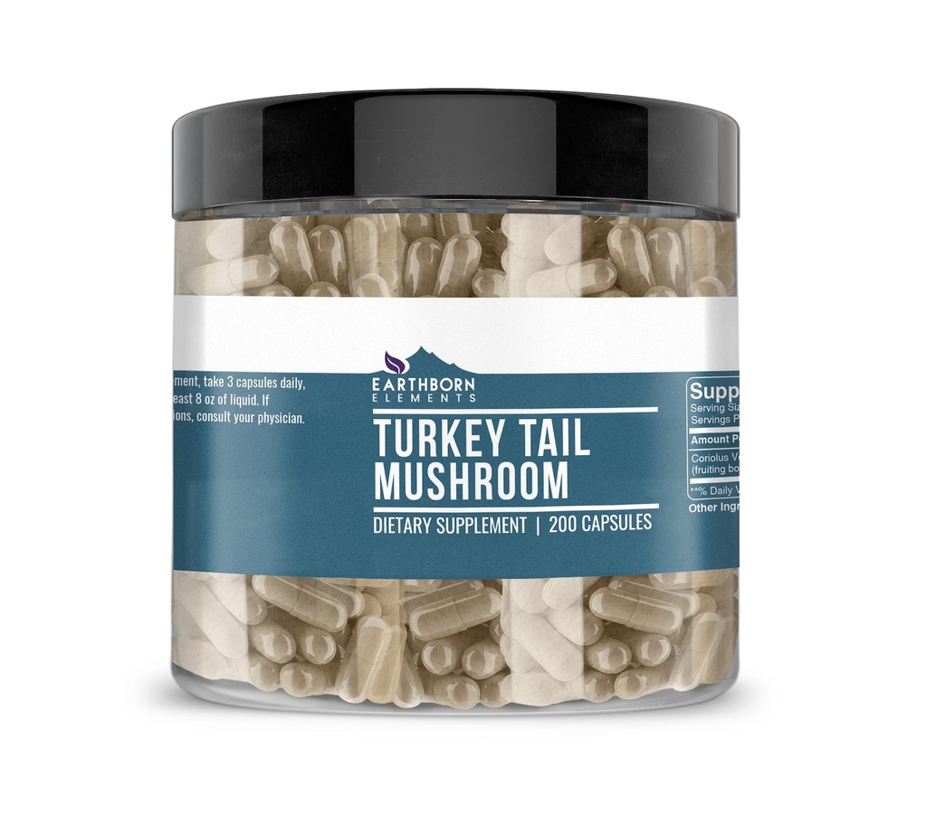 Elementos terrestres Turquía Tail Mushroom 200 Capsules, Puro ' Undiluted, No Additives