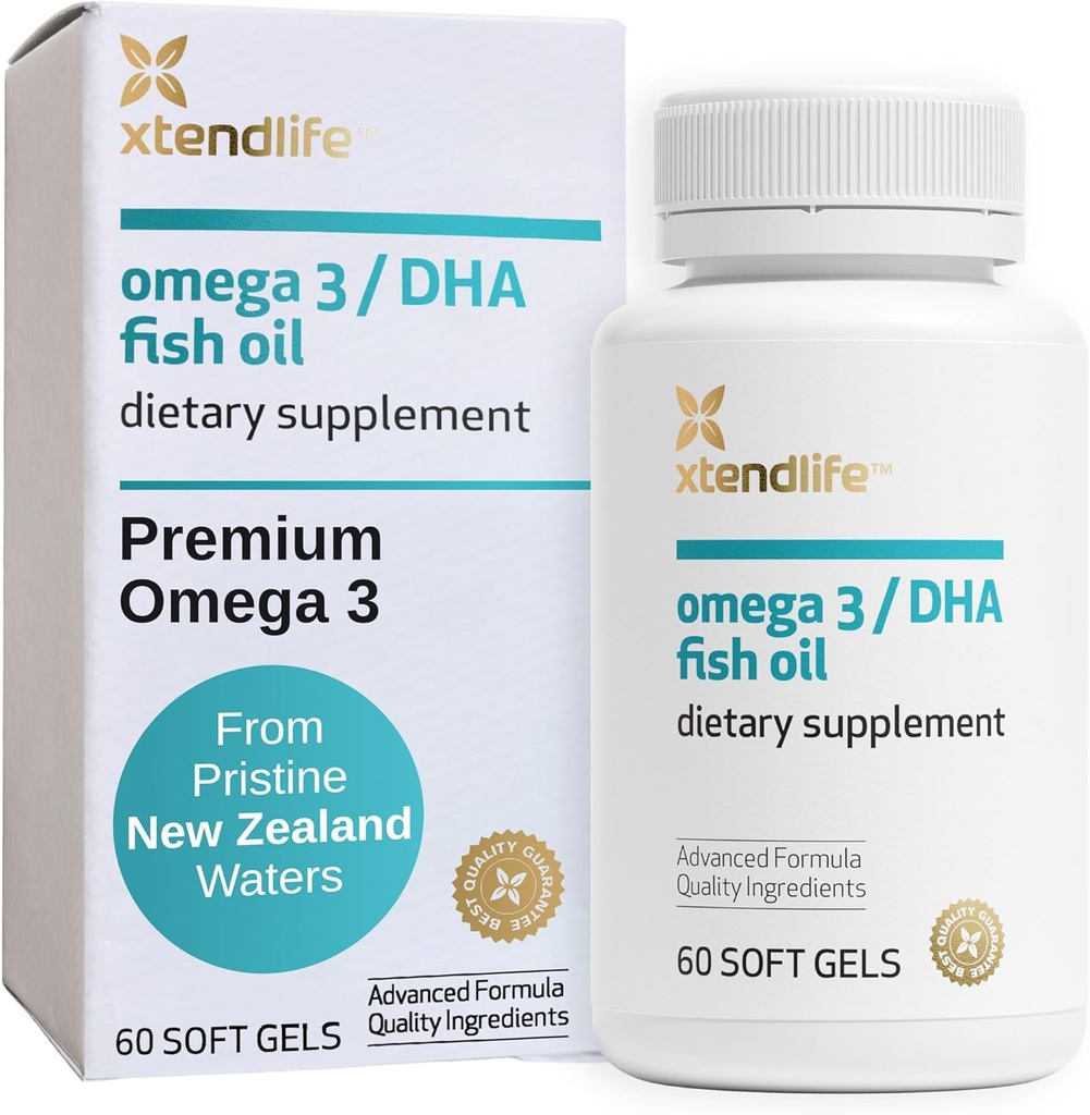 [BRSWIEAIBIJR2YDC] Xtendlife Omega 3 DHA Fish Oil - 1100mg con 700mg DHA y 300mg EPA - Omega 3 6 9 Suplemento para el corazón y el cerebro - 1 mes de suministro (60 cuenta)