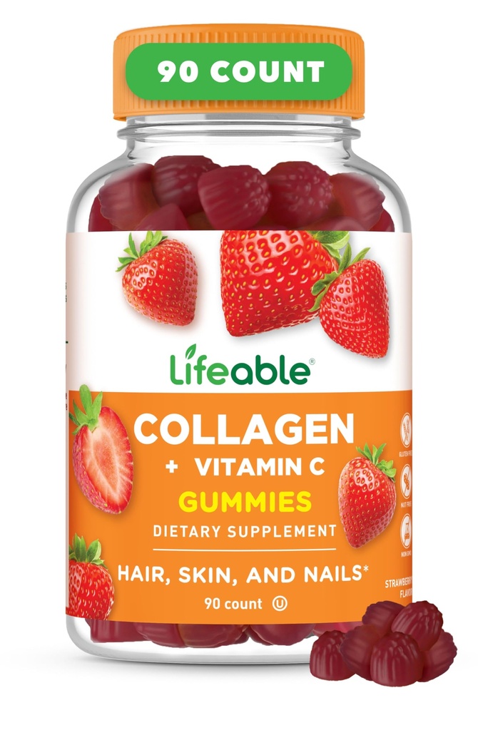 Peptides de colágeno Lifeable Gummies ← 100mg with Vitamin C TENIDO Grandes suplementos colágeno de esquí y uñas vegetarianos Gummies ← Gummies de colágeno para adultos, hombres, mujeres que viven 90 Gummies