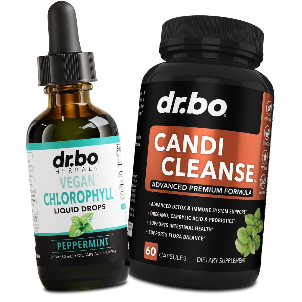 Chlorophyll Liquid Drops Body Detox & Candi Cleanse - Vegan Liquid Chlorophyll Drops Odor Cleanse Supplement Internal Deodorant - Extra Strength Probiotic Oral Herbal Oregano & Caprylic Acid Capsules