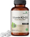 Vitamina K2 (MK7) con suplemento D3 - Fórmula no GMO - 5000 UI Vitamina D3 & 90 mcg Vitamina K2 MK-7, 250 cápsulas vegetarianas