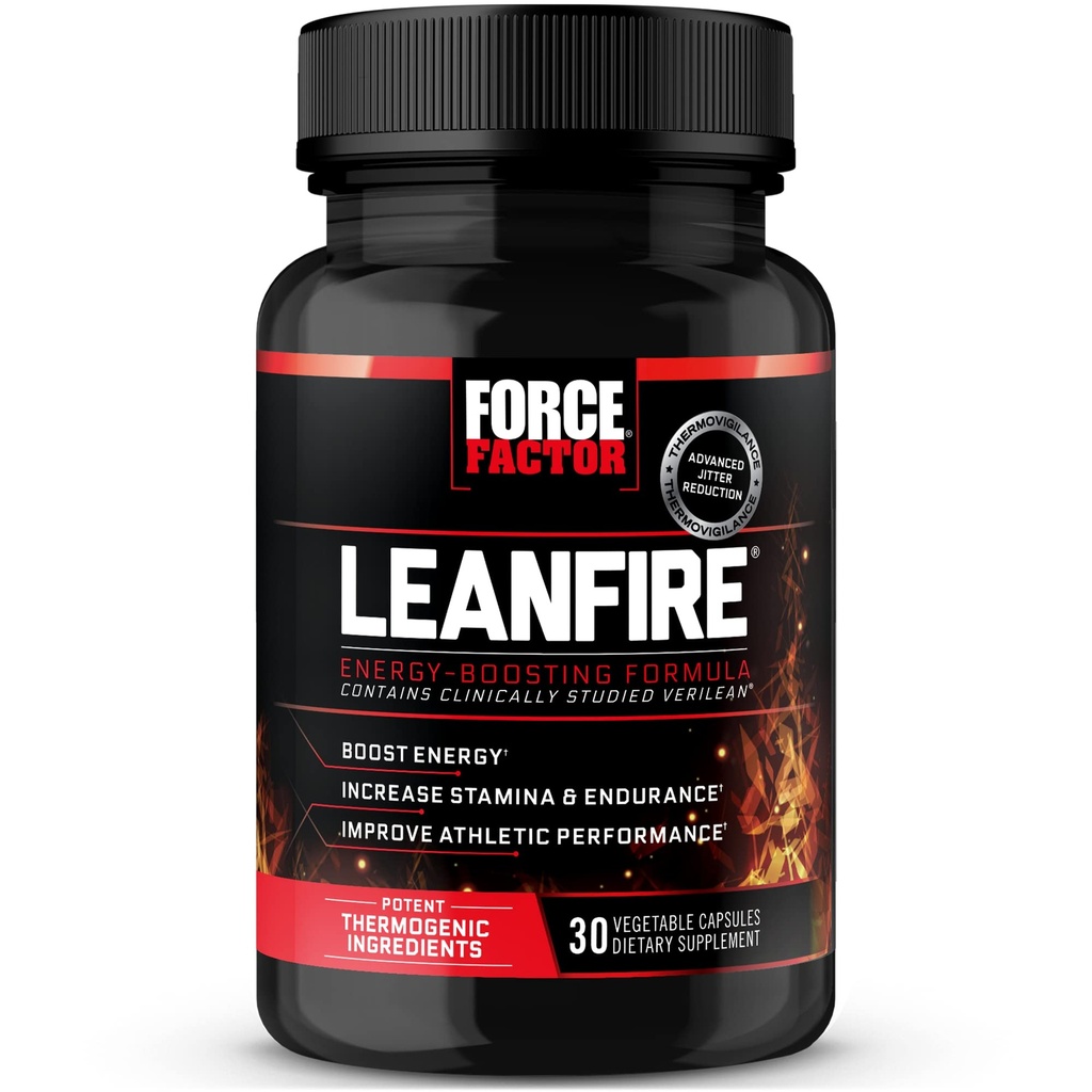 Factor de fuerza LeanFire Pre Workout Energy Pills with Green Tea Extract and Caffeine to Increase Energy, Build Lean Muscle, Black, 30 Count (Pack of 1), Package May Vary