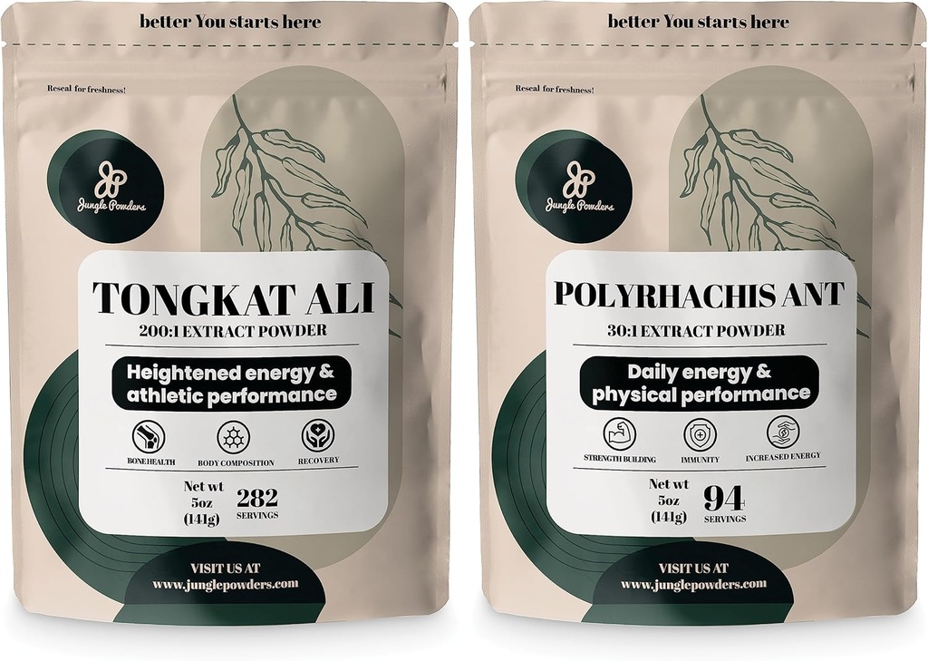 Tongkat Ali para Hombres 200:1 Extracto 282 Serviciones, Black Ant Powder 30:1 94 Serviciones 5oz de Filler Free Longjack Root & Black Ant Suplemento Hombres Tradicionales Salud Soporte para Drive
