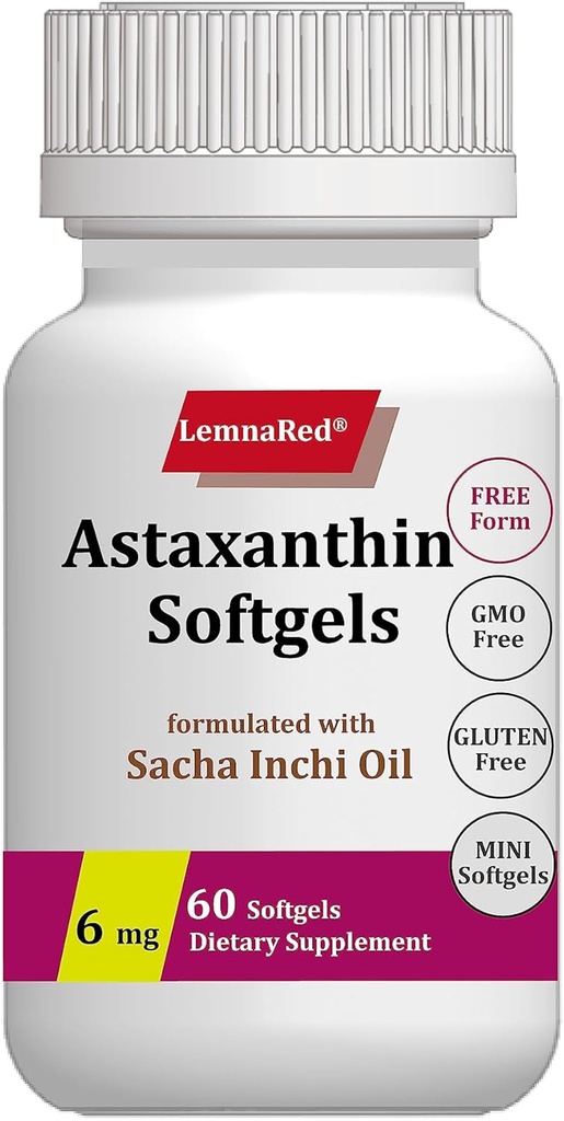 [BRSROEDQDIPGEFAU] Free-Form Astaxanthin 6mg Softgel-60 Softgels Suplemento dietético más fuerte Antioxidante Immune Supports Eye,Joint & Skin Health Formulado con Sacha Inchi Oil