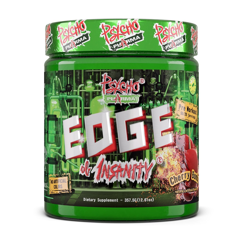 Psico Farmacéutico más fuerte Preworkout Powder - Edge of Insanity - Suplemento Pre Workout más intenso para bombas, fuerza, energía y sentirse buen foco. Rivals Famosos PWOs del pasado
