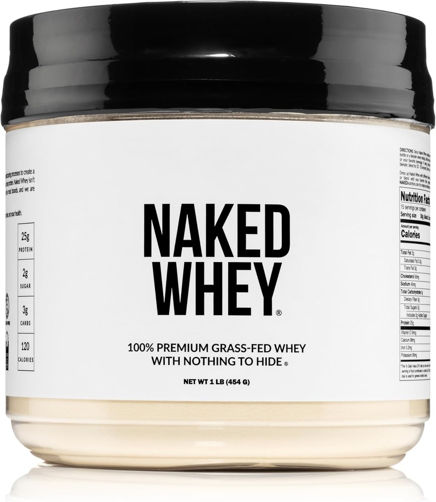 NAKED Whey 1Lb - Sólo 1 Ingrediente, Grass Fed Whey Protein Powder, Undenatured, No Gmos, No Soy, Gluten Libre, Crecimiento Estimulado, Mejora Recuperación - 15 Servimientos