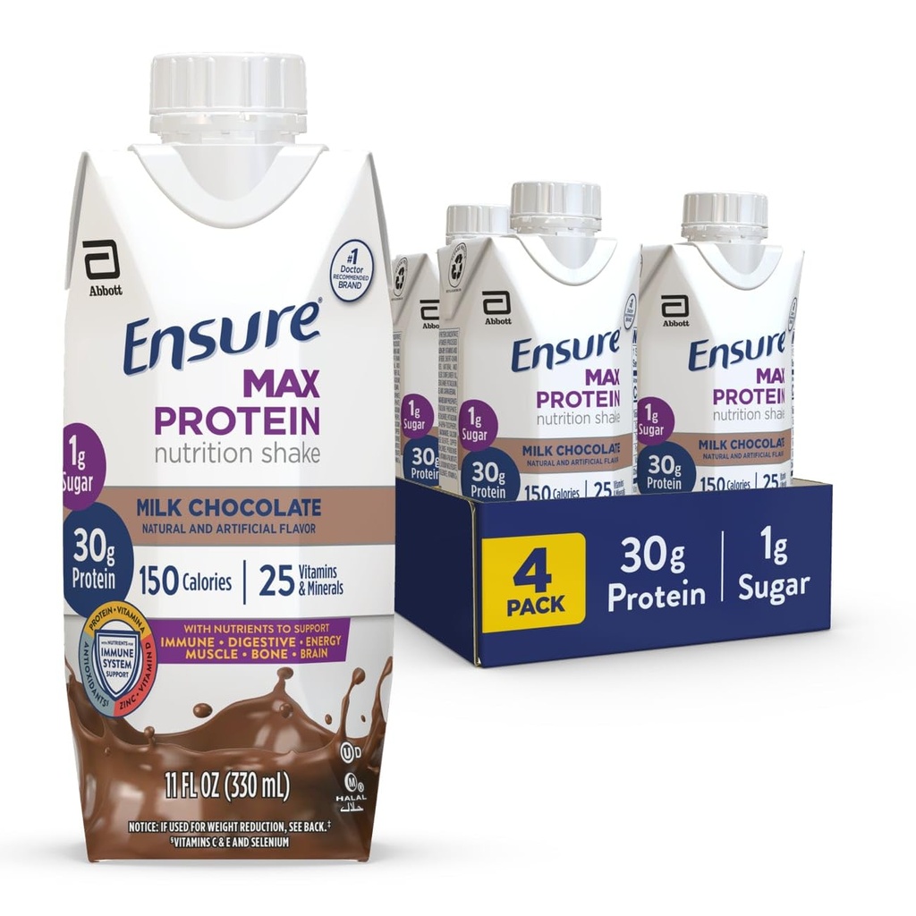 Asegurar Max Protein Leche de Chocolate Afeitado Nutrición ← 30g Protein, 1g Sugar, 4g Fiber Blend ← 4 Pack