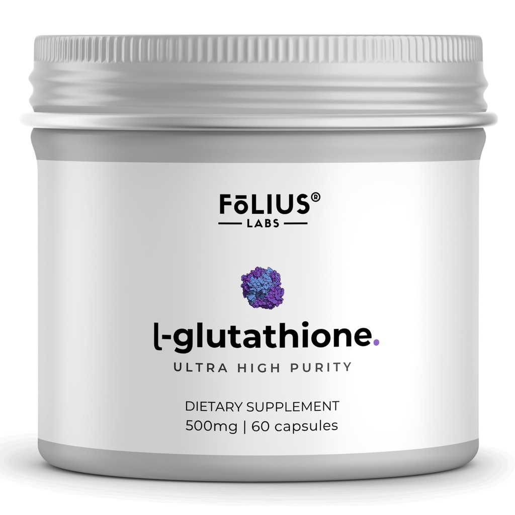 Ultra High Strength L-Glutathione 98% Suplemento para la piel de la guanición - Suplementos de colágeno para mujeres y hombres - 500 mg de Fórmula concentrada, Reducido L-Glutathione Suplemento - 60 cápsulas