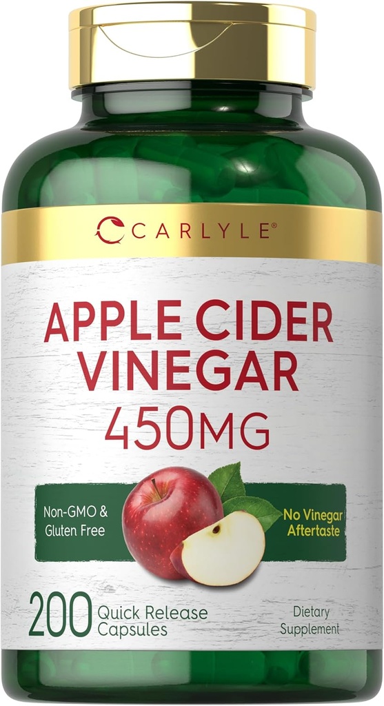 Carlyle Apple Cider Vinegar Capsules ← 450mg ← 200 píldoras ← No GMO, Gluten suplemento gratis