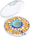 Dispensador automático de píldoras Daviky para el anciano con alarma, caja de píldoras electrónicas de 28 días, Recordadores de luz de sonido para medicamentos, vitaminas y suplementos (Orange)