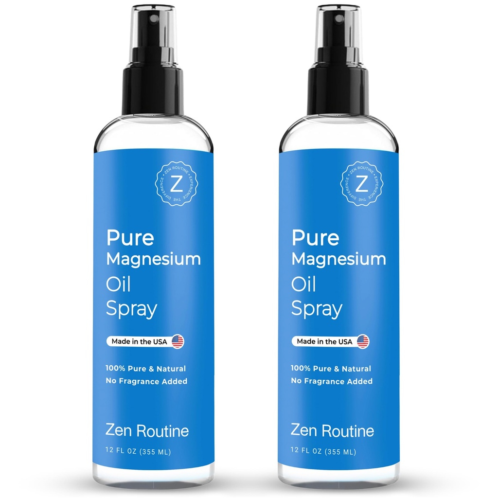 Pulverizador de aceite de magnesio puro 12oz (2 Pack) – Orgánica USP Grado Magnesio Spray, Magnesio tópico Glycinate, Aceite de magnesio para Pies, Cuerpo, Musculos & Leg Cramps – Hecho en EE.UU.