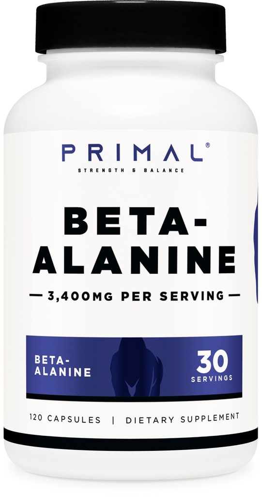 Primal Beta-Alanina Capsules 3400mg (30 Serviciones, 120 cápsulas) - Suplemento, Gluten-Free &amp; Non-GMO, 850mg Por Cap