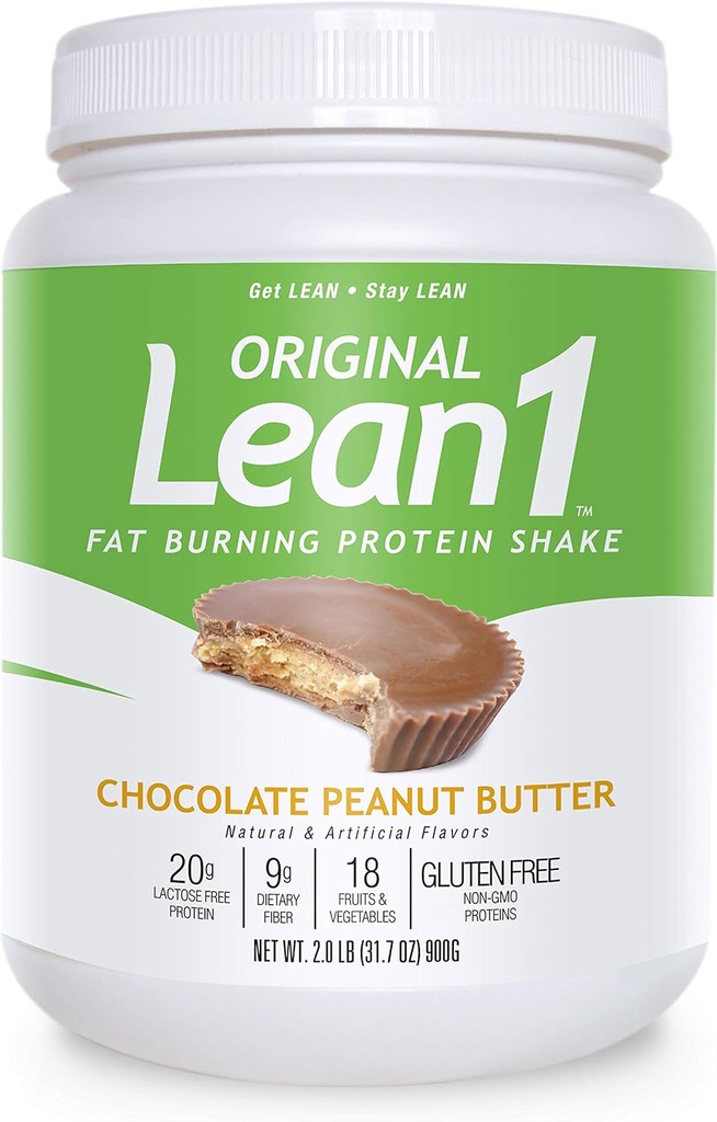 [BRSWIF3QOF6WEF3A] Lean1 Meal Reemplazo Protein Powder, Chocolate Peanut Butter Flavor, 15-Serving Tub.