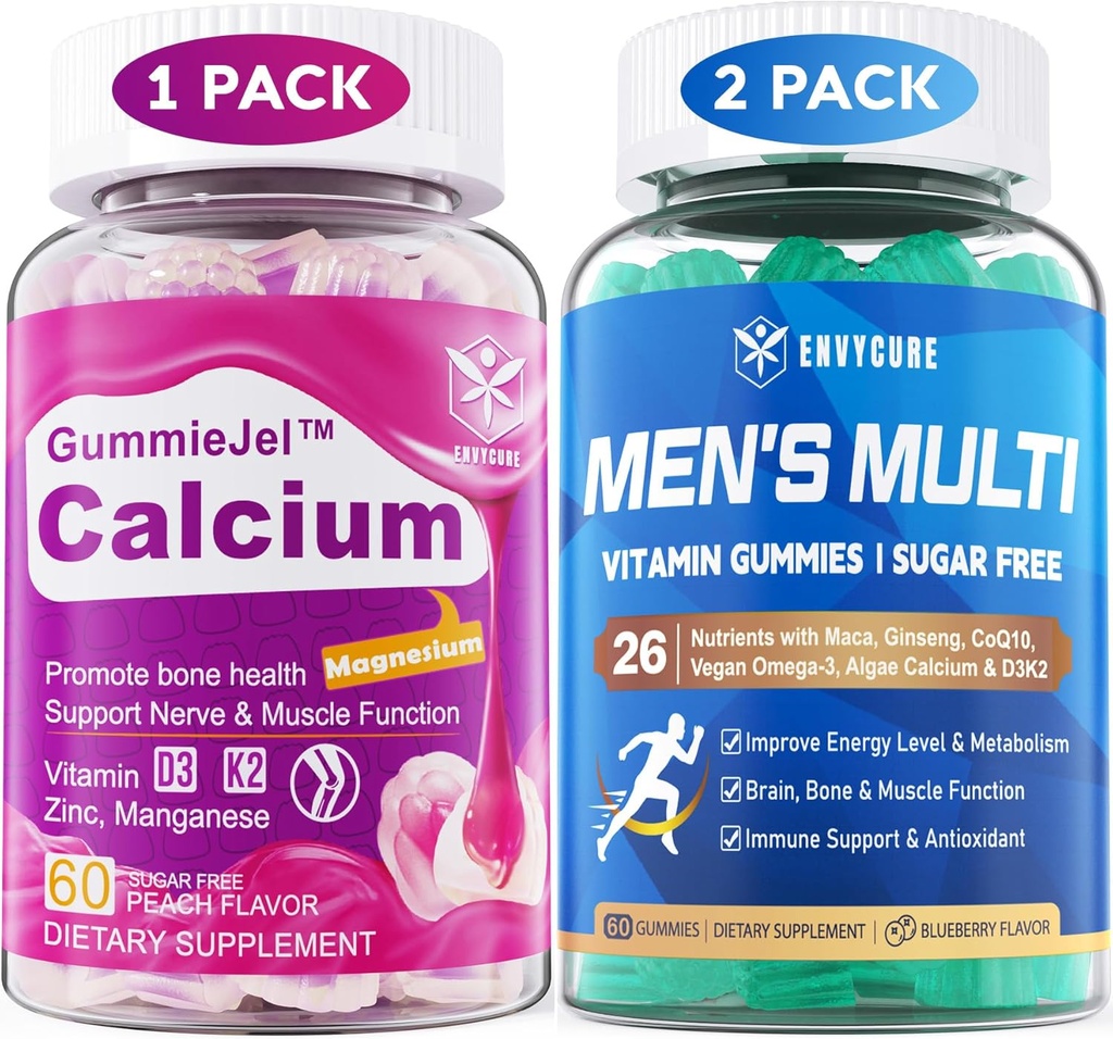 Hombres libres de azúcar Gummies multivitamina 120 Cuenta + Calcio Gummies 60 Cuenta