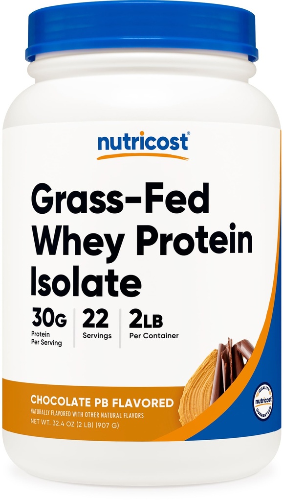 Nutricost Grass-Fed Whey Protein Isolate (Chocolate Peanut Butter) 2LBS - Non-GMO, Gluten Free, Natural Flavors