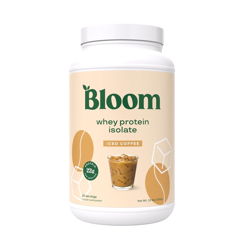 Bloom Nutrición Whey Isolate Polvo de proteínas, café helado - Pure Iso Post Workout Recuperación Bebida Blend, Smoothie Mix con Enzymes Digestivos para Gut Health - Baja Carb, Keto & Zero Sugar Añadido